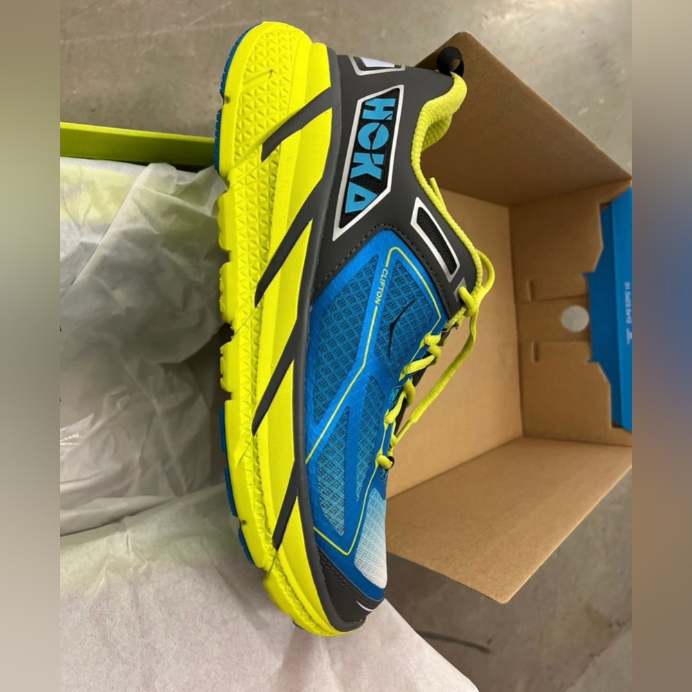 New Hoka Neon Yellow and Blue Athletic Shoes - Picture 5 of 7